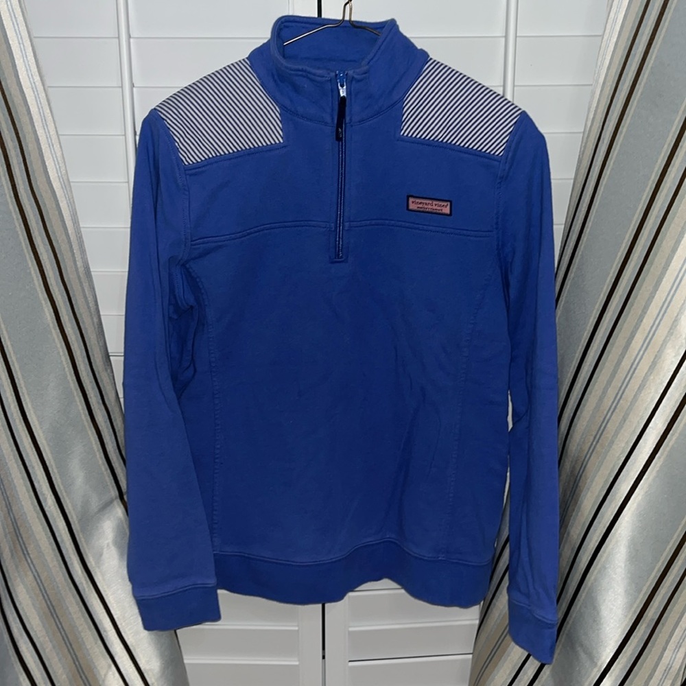 Vineyard vines M shep shirt seersucker blue 6 8 1/4 quarter zip sweatshirt